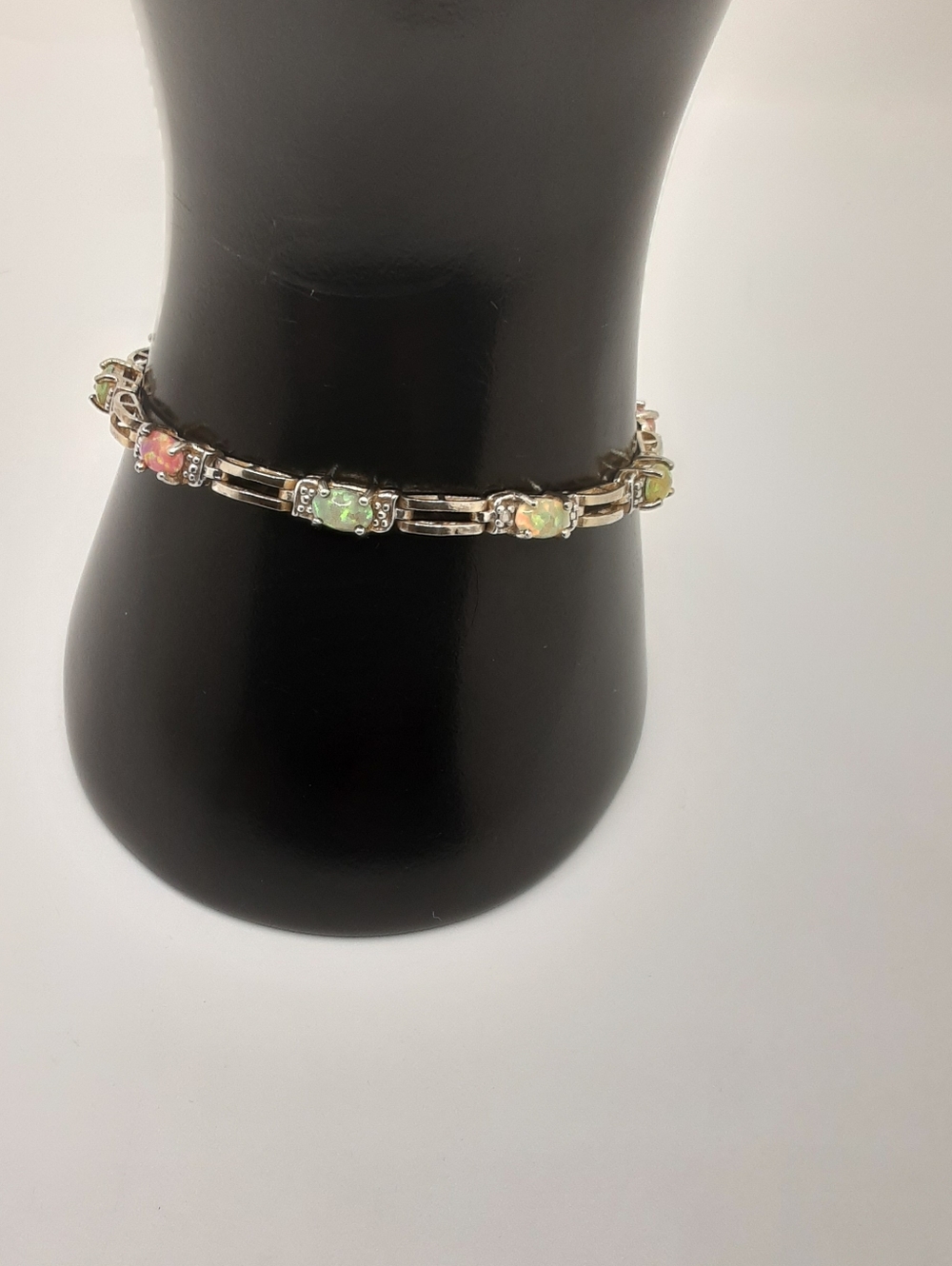 Vintage Fire Opal Sterling Silver Tennis Bracelet - Picture 4 of 16